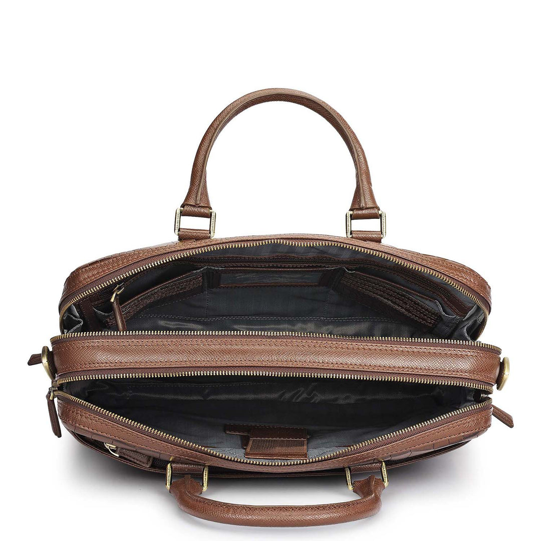 Croco Leather Laptop Bag - Walnut