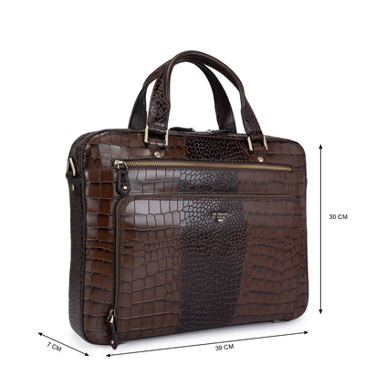 Brown Croco Leather Computer Bag - Upto 14"