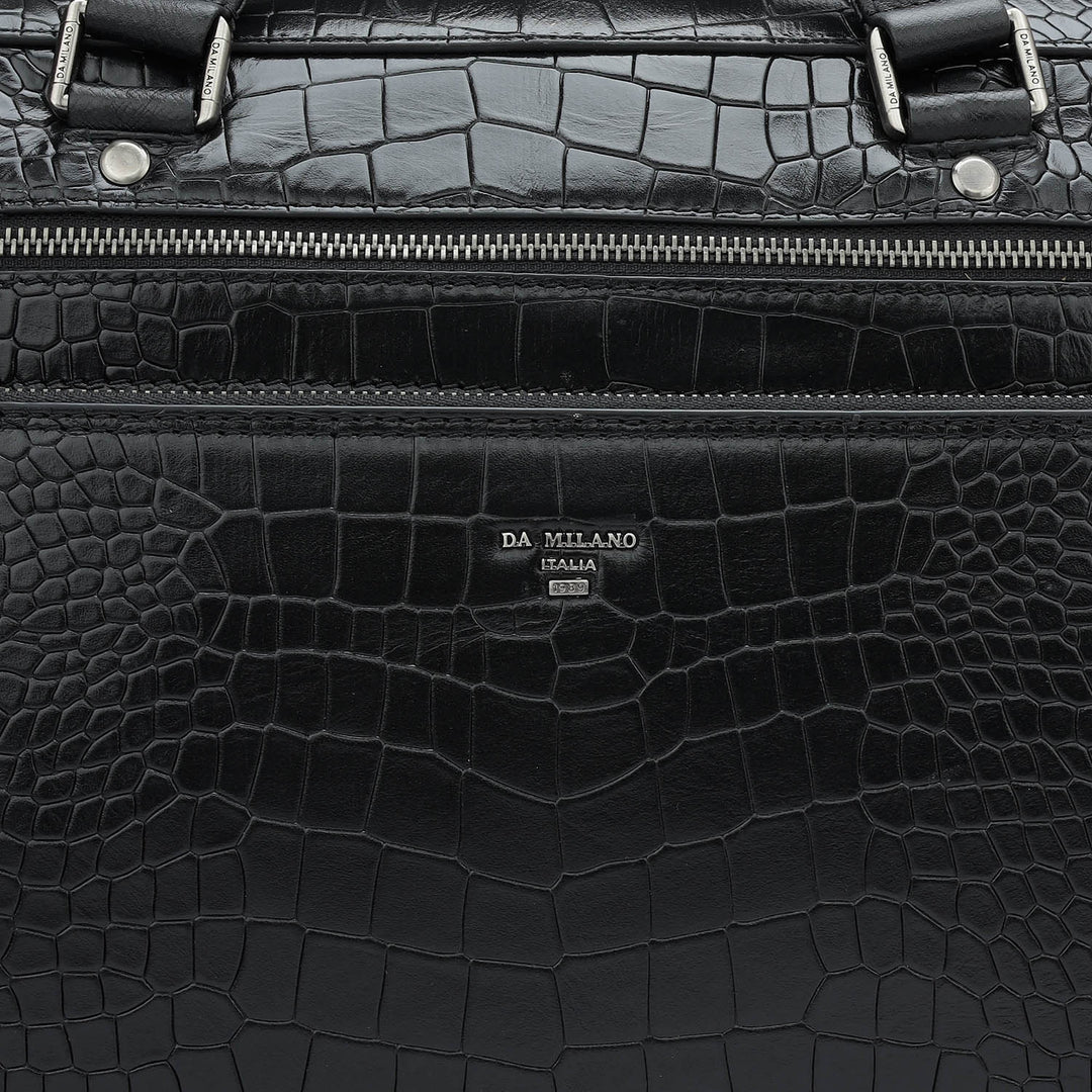Croco Leather Laptop Bag - Black