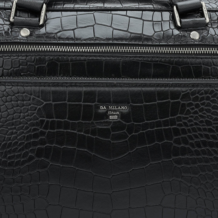 Croco Leather Laptop Bag - Black