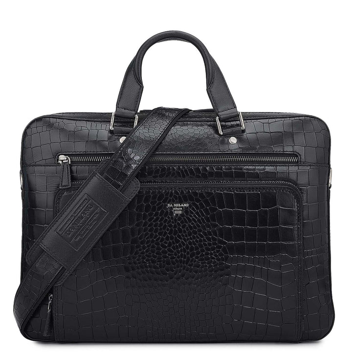 Croco Leather Laptop Bag - Black