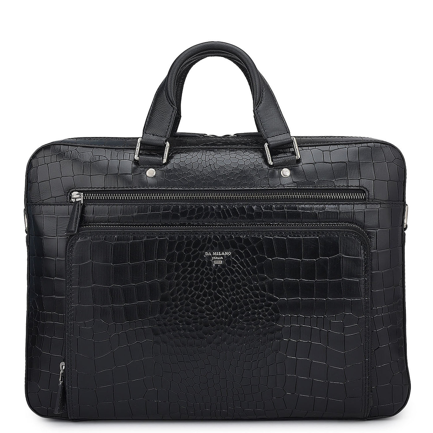 Croco Leather Laptop Bag - Black