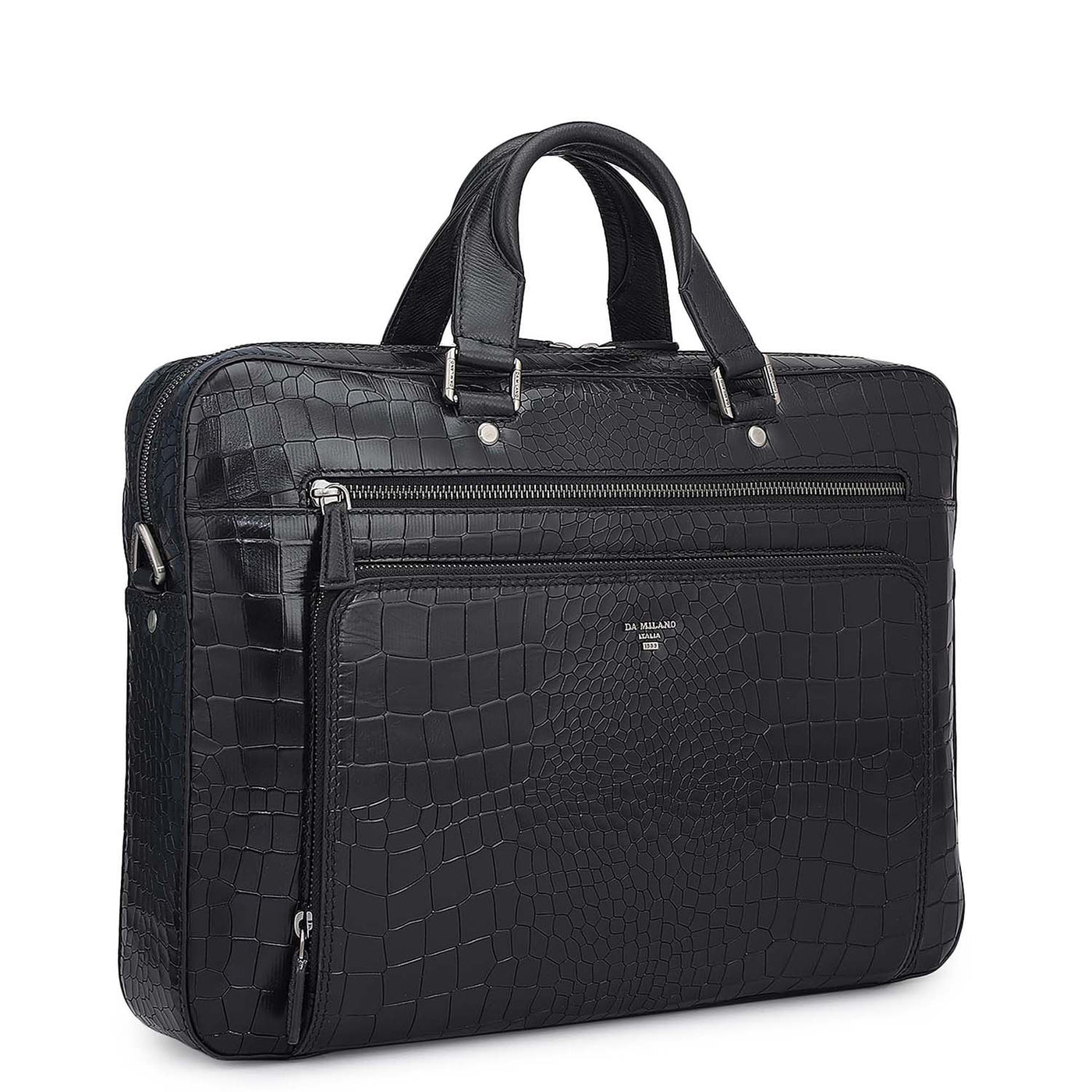 Croco Leather Laptop Bag - Black