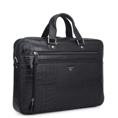 Croco Leather Laptop Bag - Black