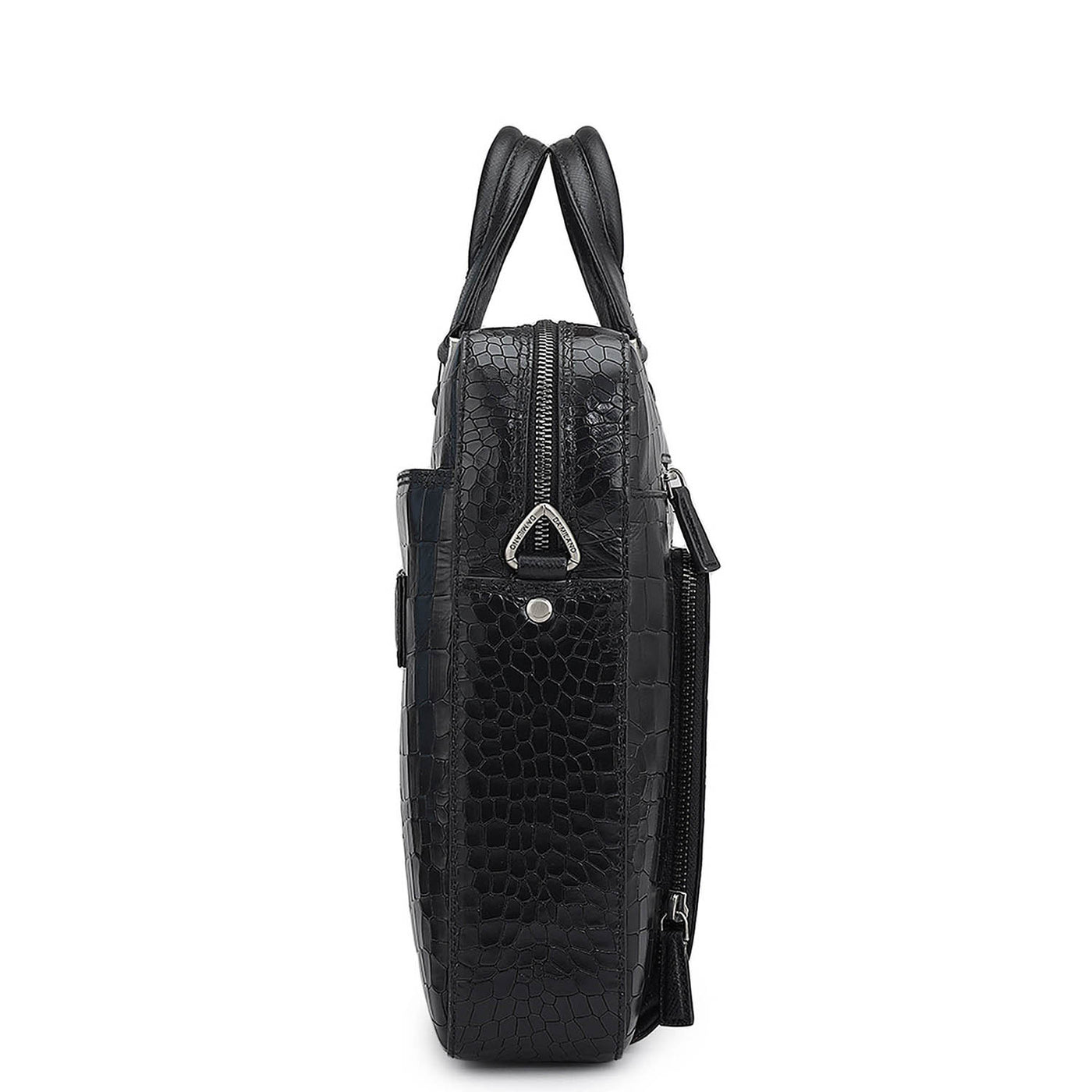 Croco Leather Laptop Bag - Black