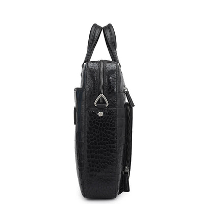 Croco Leather Laptop Bag - Black