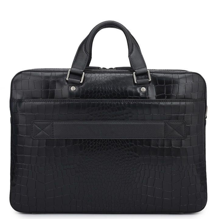 Croco Leather Laptop Bag - Black