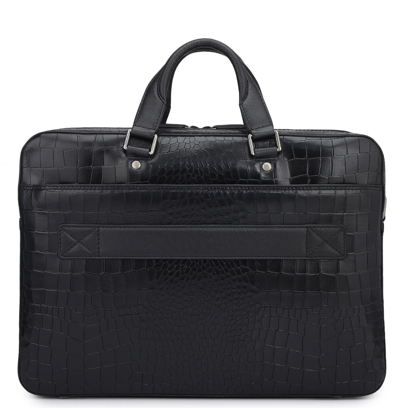 Croco Leather Laptop Bag - Black