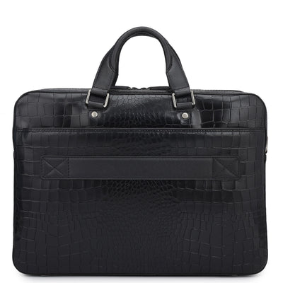Croco Leather Laptop Bag - Black