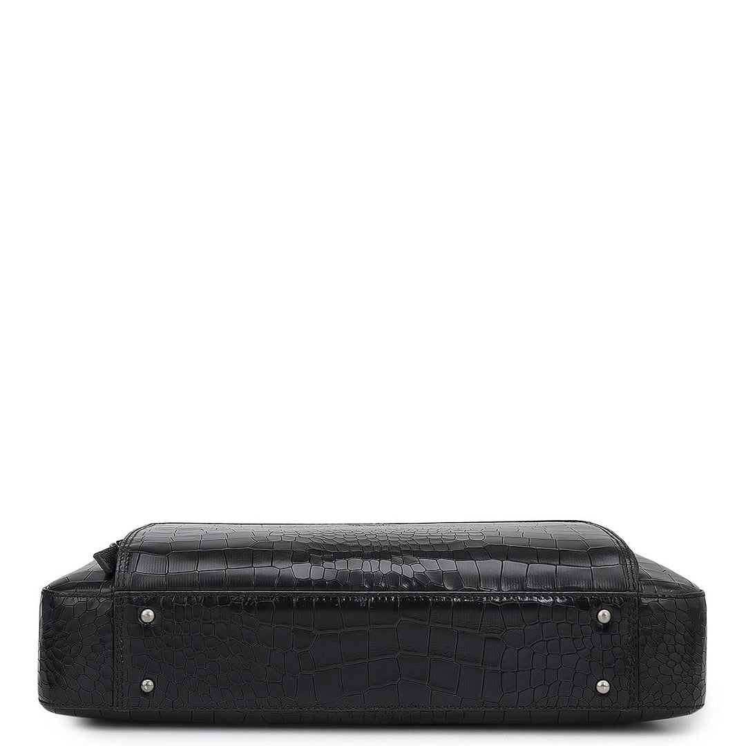 Croco Leather Laptop Bag - Black