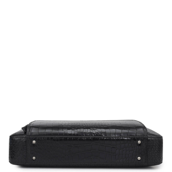 Croco Leather Laptop Bag - Black