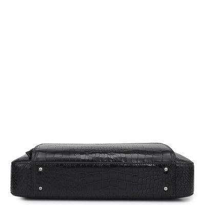 Croco Leather Laptop Bag - Black