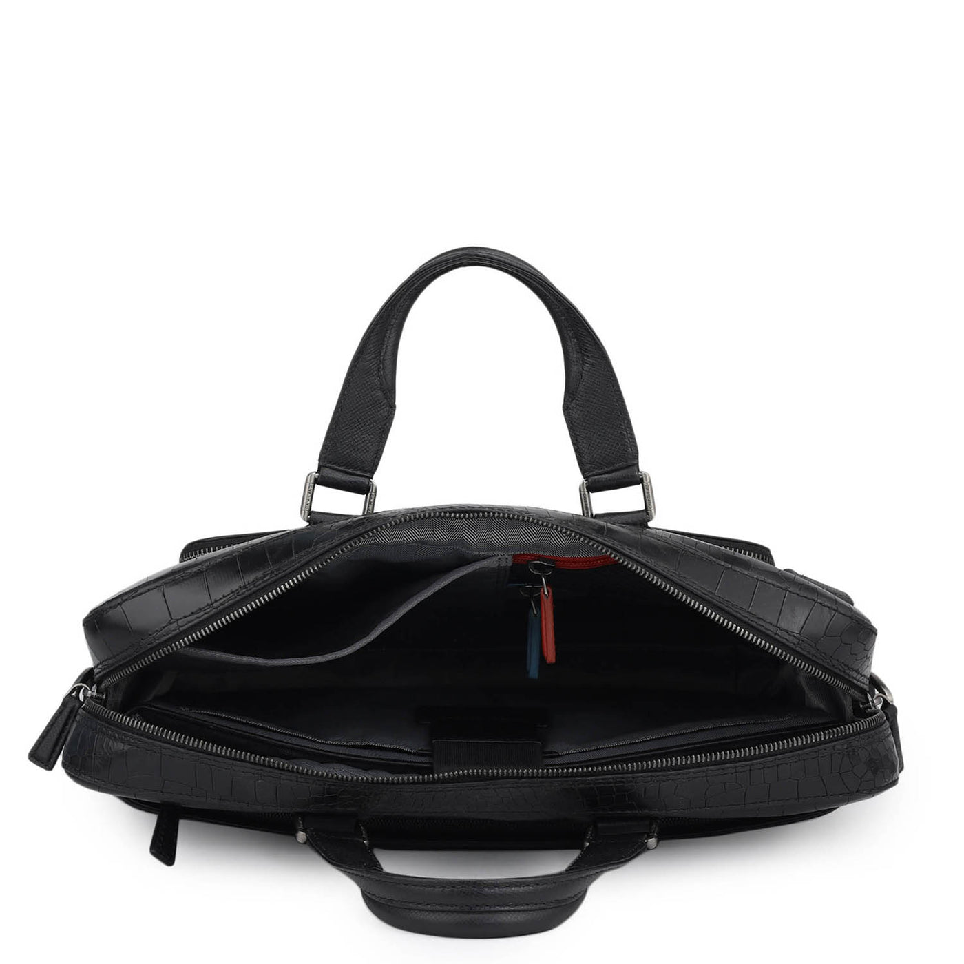 Croco Leather Laptop Bag - Black