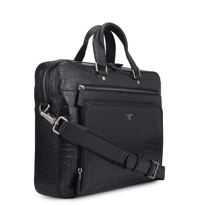 Croco Leather Laptop Bag - Black