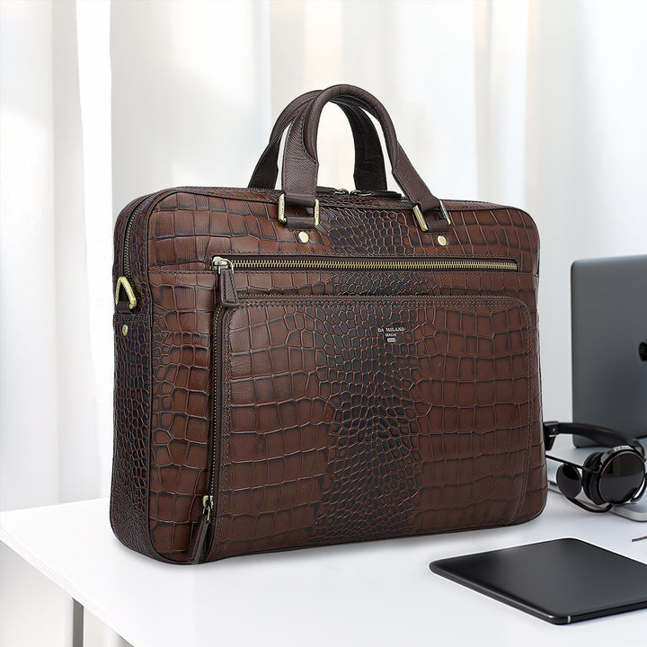 Croco Leather Laptop Bag - Date