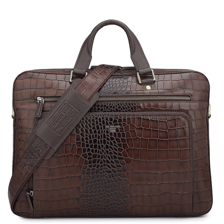 Croco Leather Laptop Bag - Date