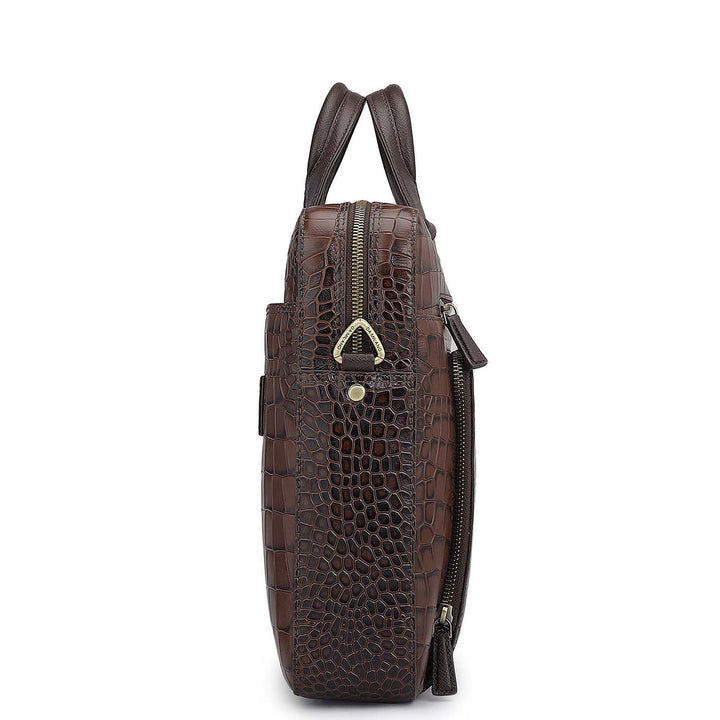 Croco Leather Laptop Bag - Date