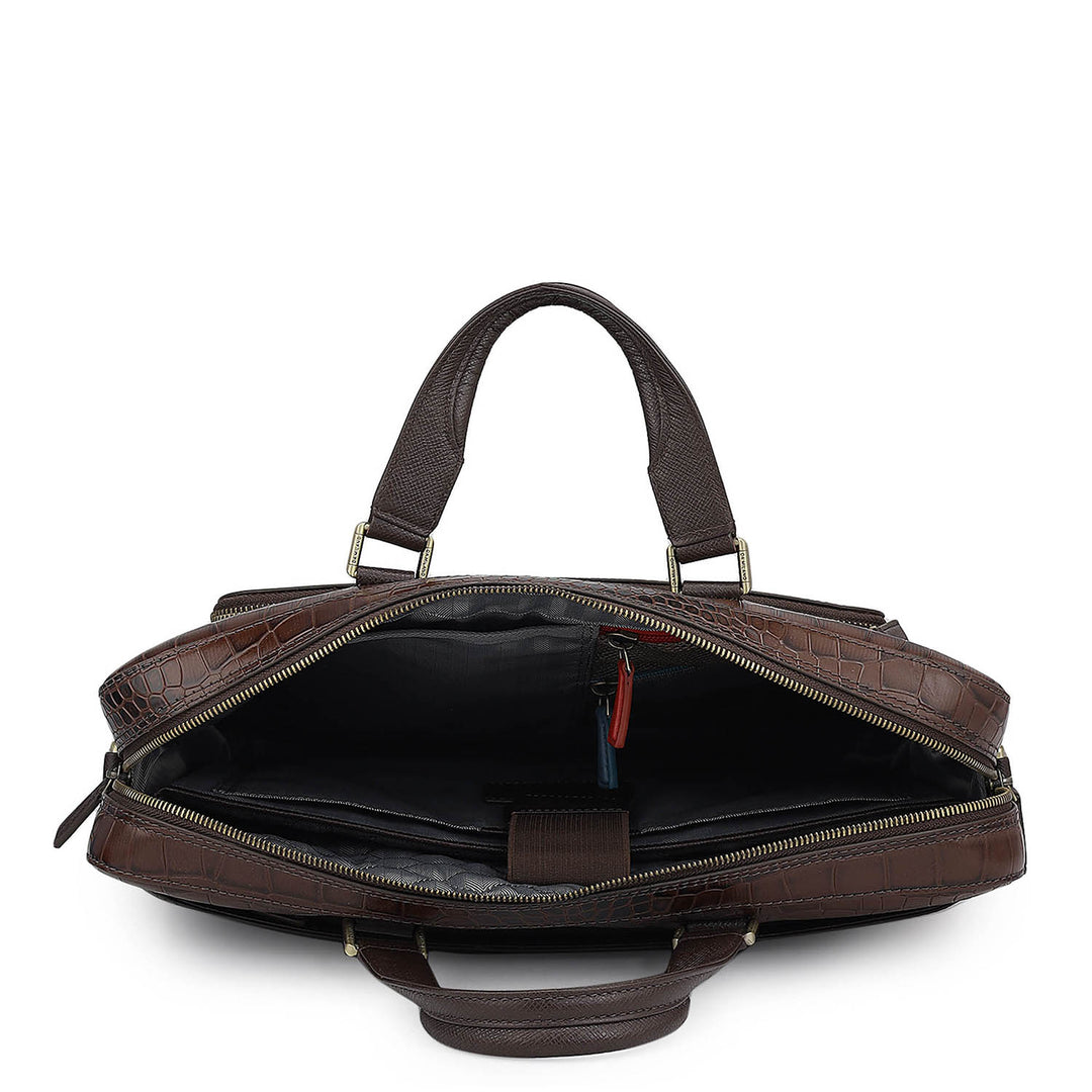 Croco Leather Laptop Bag - Date