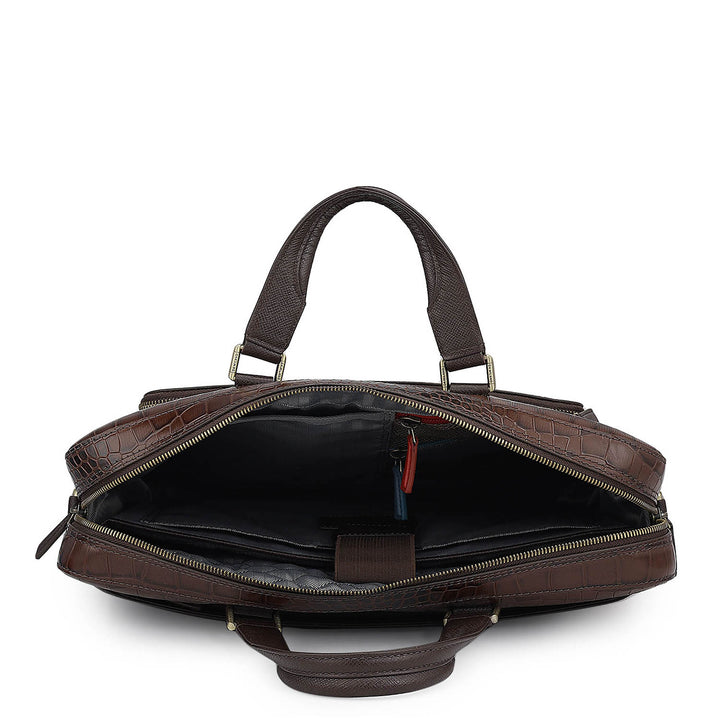 Croco Leather Laptop Bag - Date