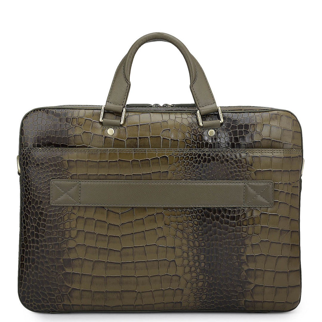 Croco Leather Laptop Bag - Military Green