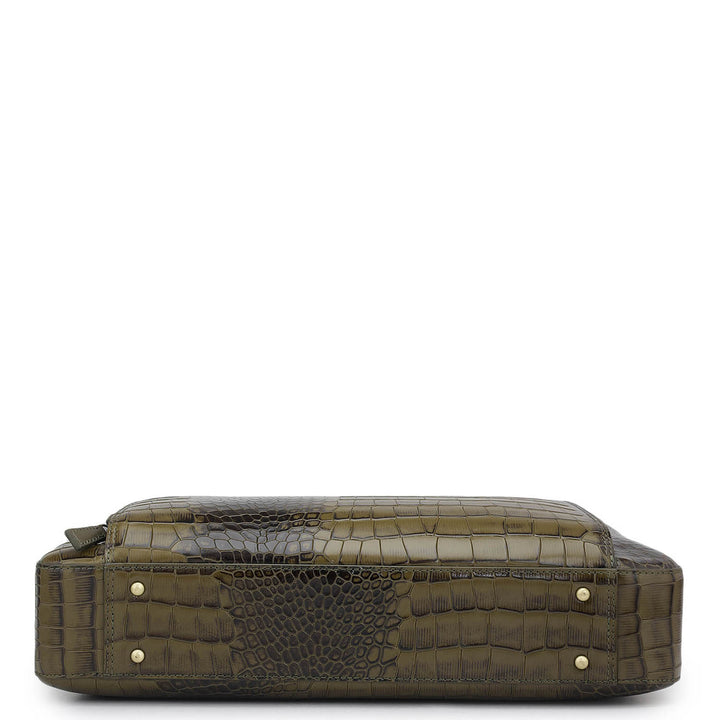 Croco Leather Laptop Bag - Military Green
