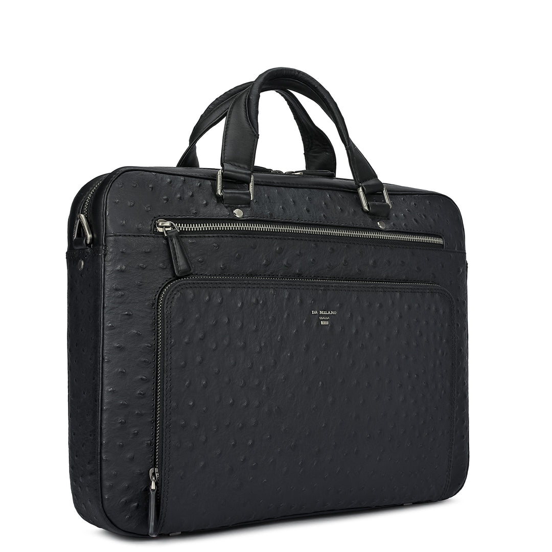 Ostrich Leather Laptop Bag - Black