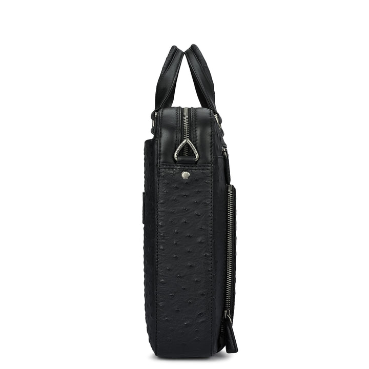 Ostrich Leather Laptop Bag - Black