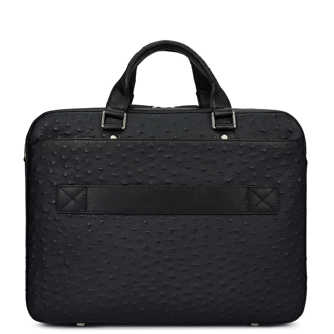 Ostrich Leather Laptop Bag - Black