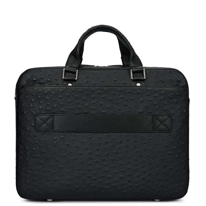 Ostrich Leather Laptop Bag - Black