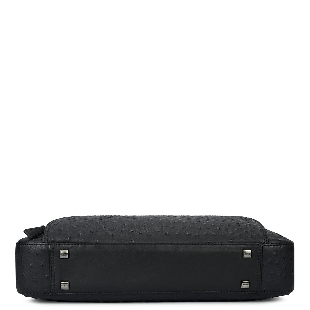 Ostrich Leather Laptop Bag - Black