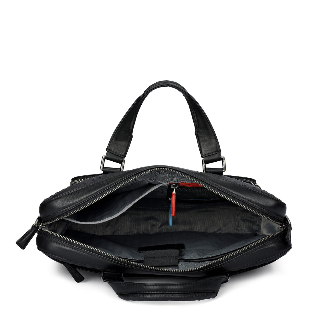 Ostrich Leather Laptop Bag - Black