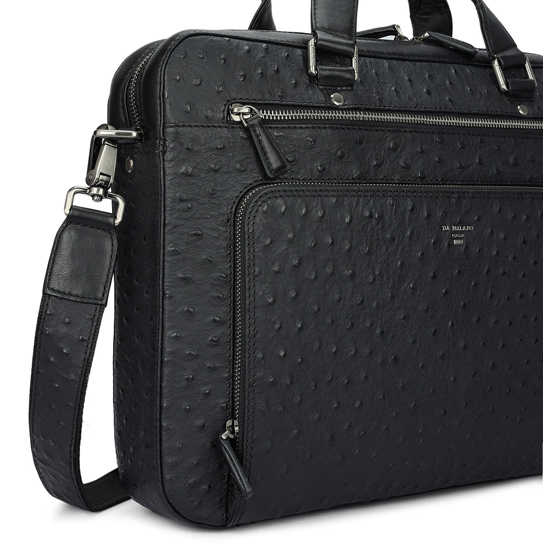Ostrich Leather Laptop Bag - Black