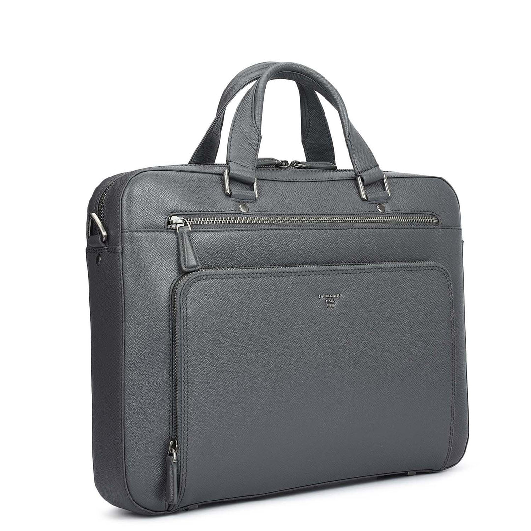 Franzy Leather Laptop Bag - Charcoal Grey