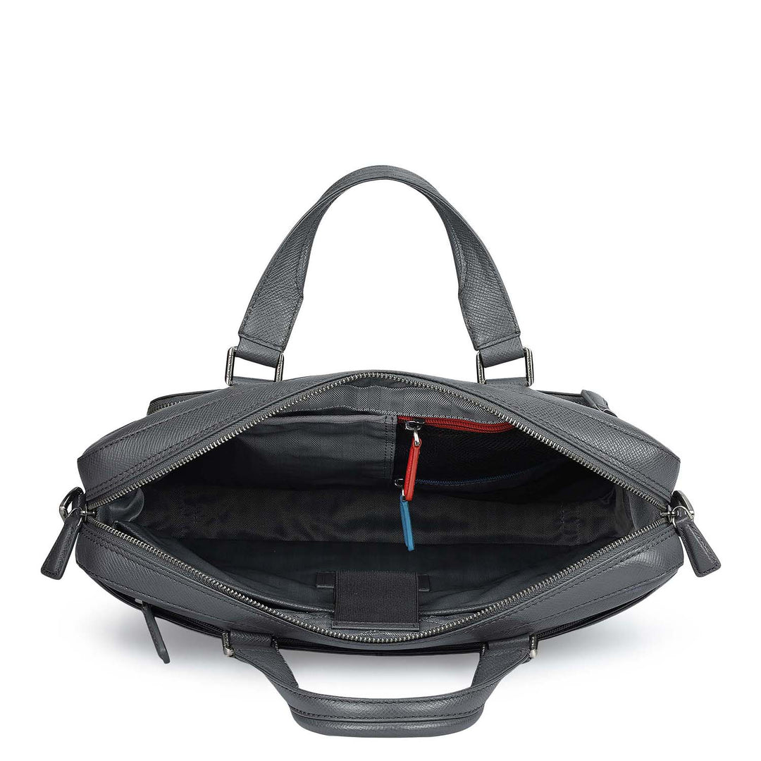 Franzy Leather Laptop Bag - Charcoal Grey