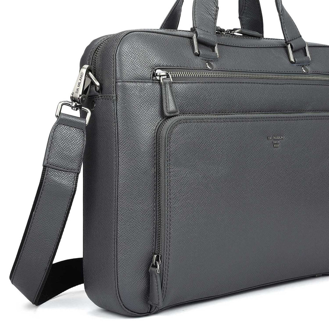 Franzy Leather Laptop Bag - Charcoal Grey