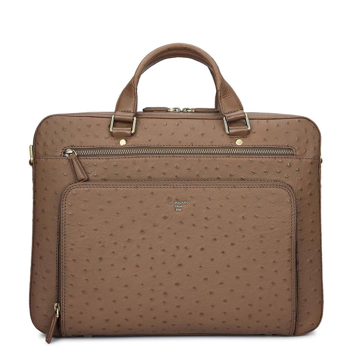 Ostrich Leather Laptop Bag - Mocha