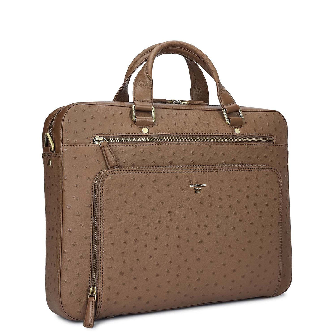 Ostrich Leather Laptop Bag - Mocha