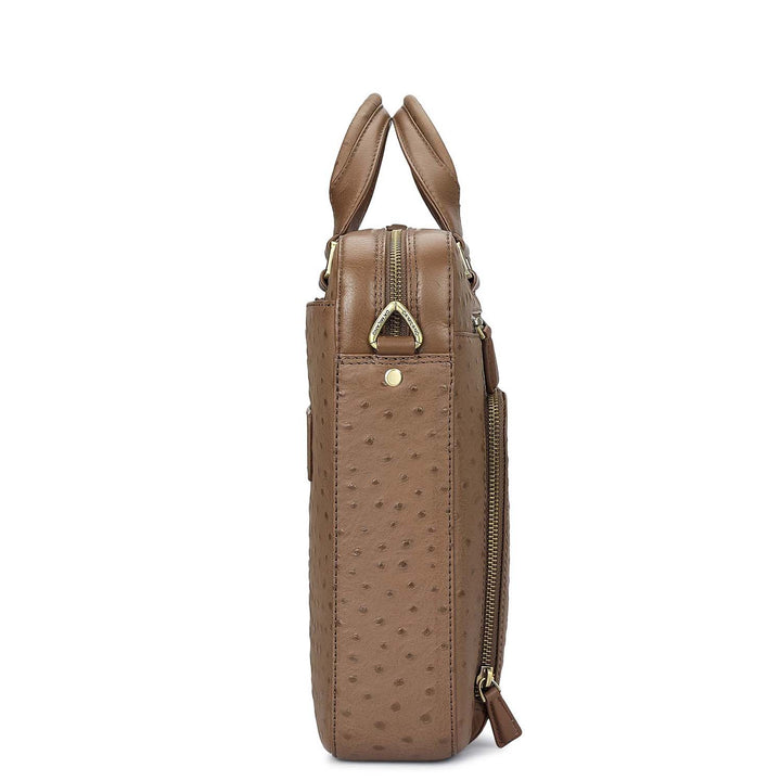 Ostrich Leather Laptop Bag - Mocha