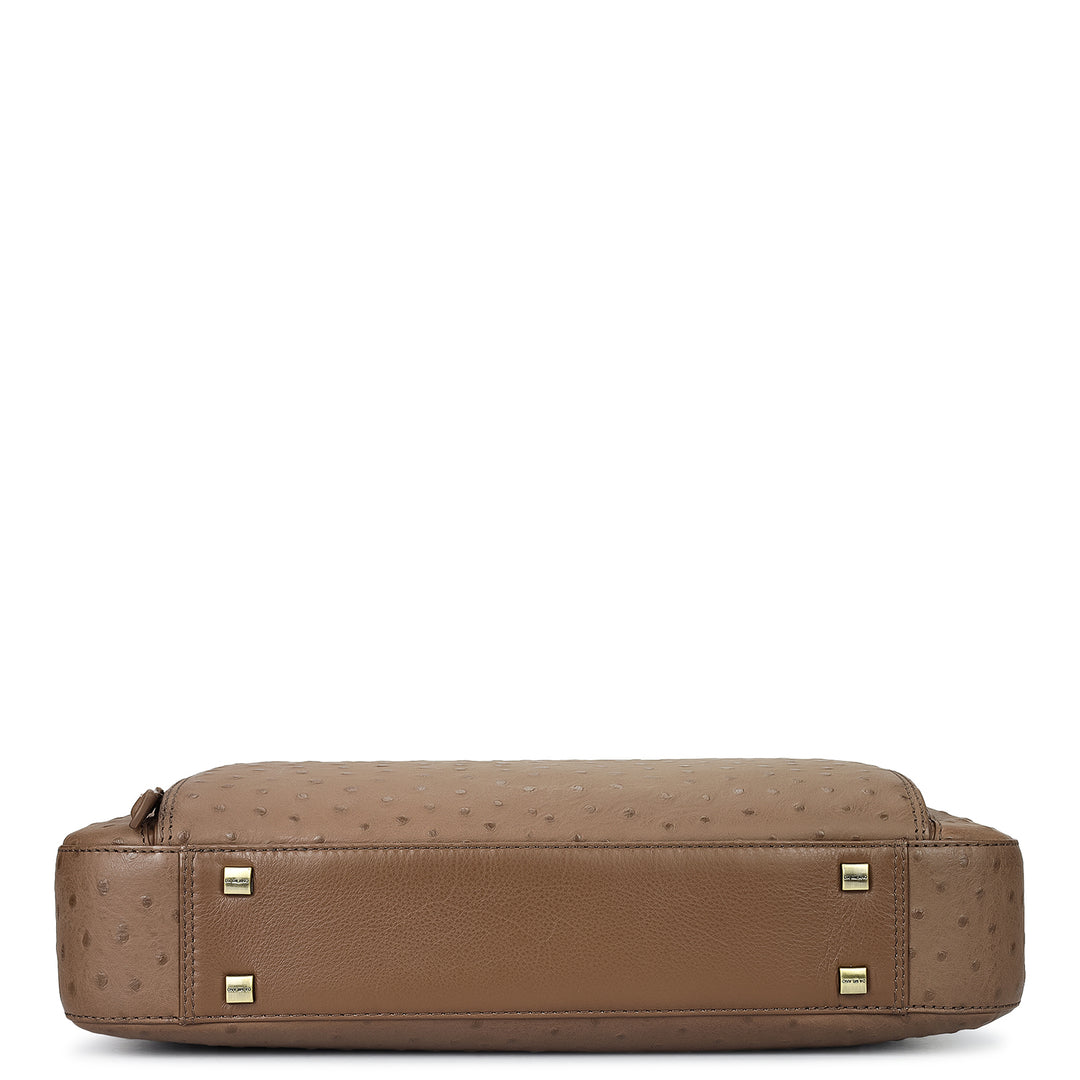 Ostrich Leather Laptop Bag - Mocha