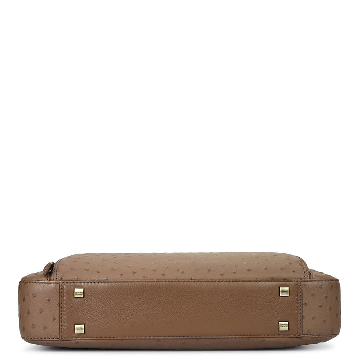 Ostrich Leather Laptop Bag - Mocha