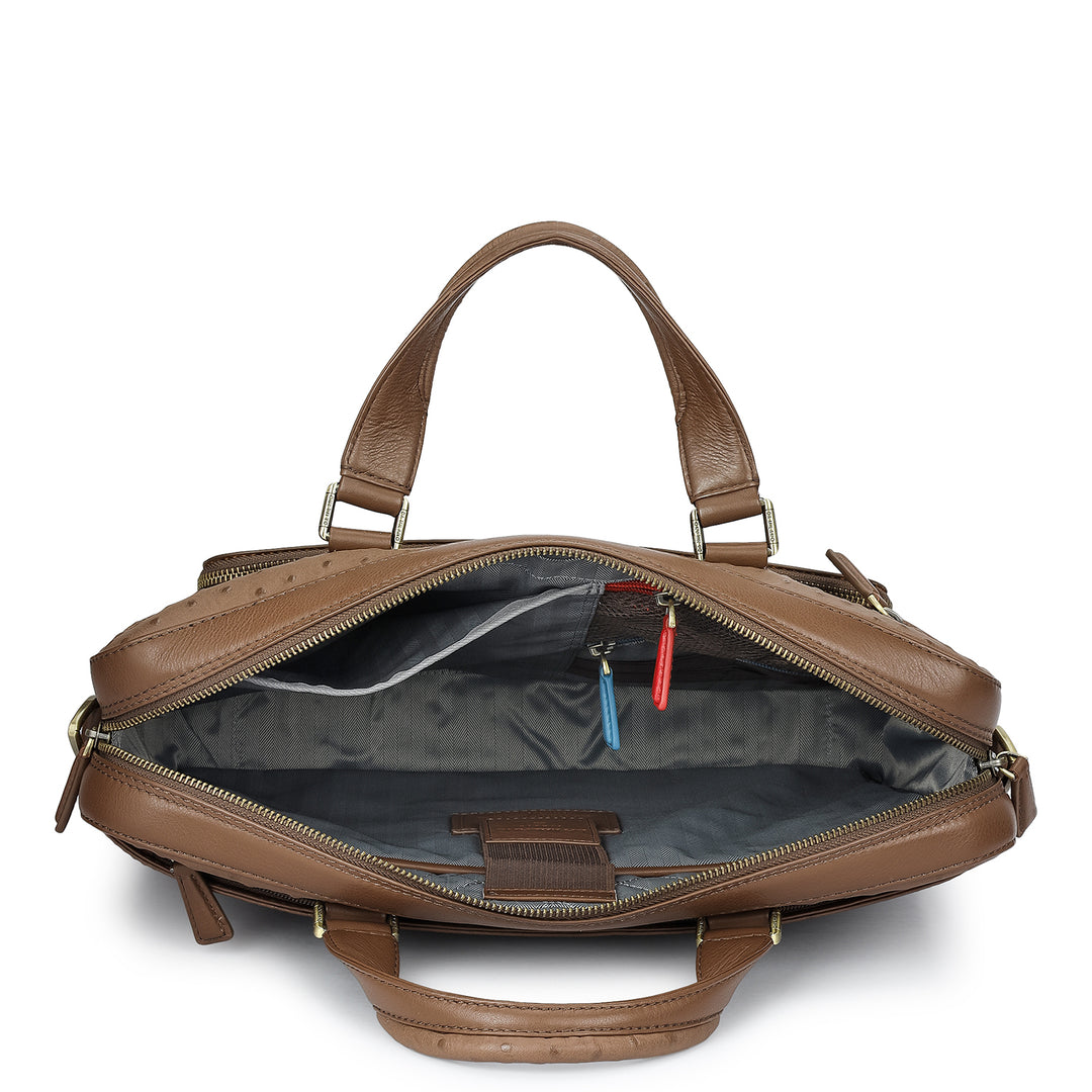 Ostrich Leather Laptop Bag - Mocha