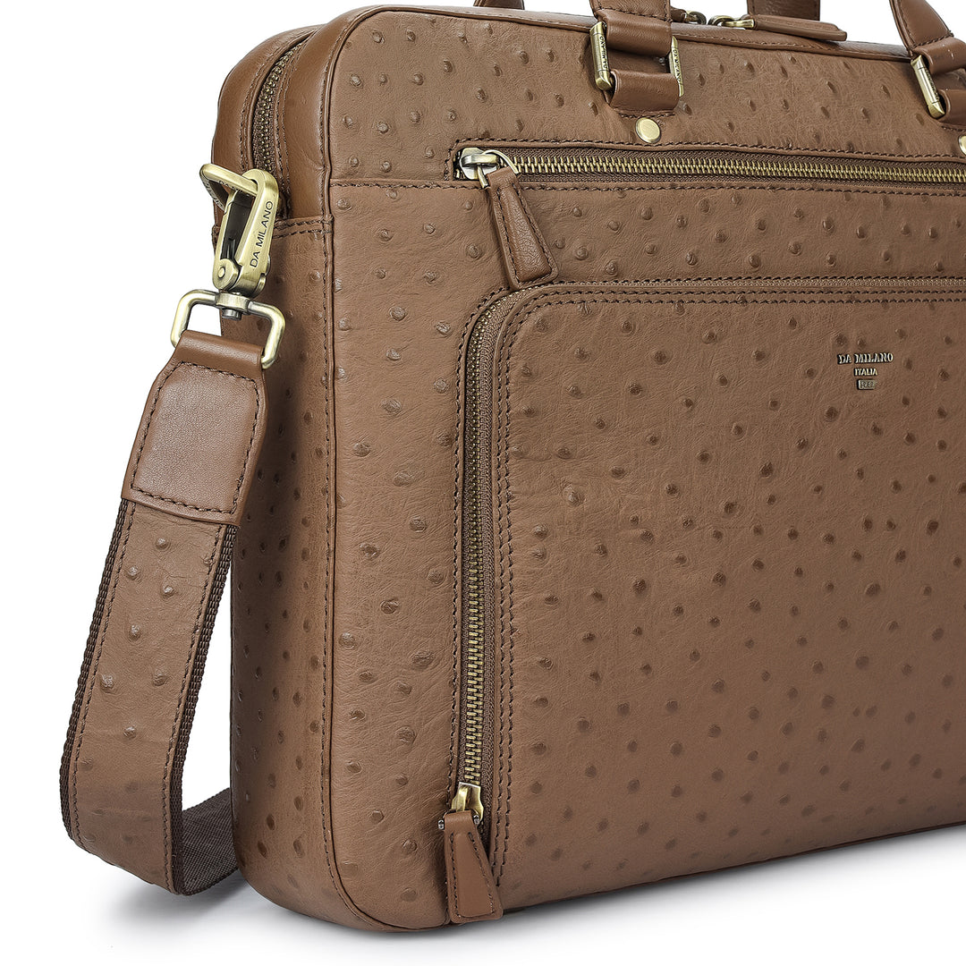 Ostrich Leather Laptop Bag - Mocha