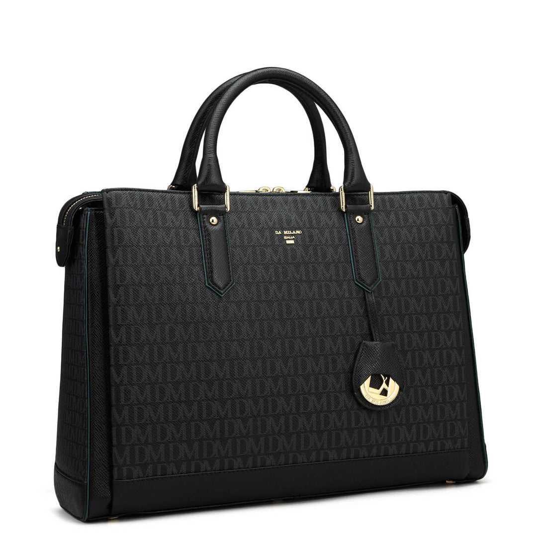 Monogram Leather Laptop Bag - Black