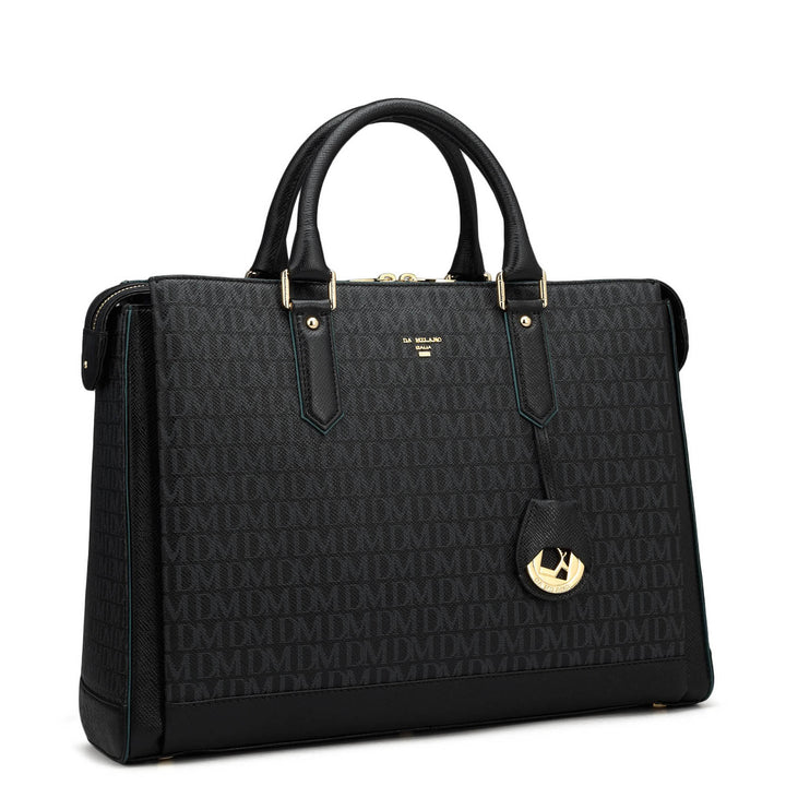 Monogram Leather Laptop Bag - Black