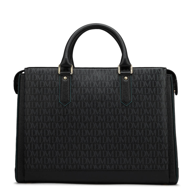 Monogram Leather Laptop Bag - Black