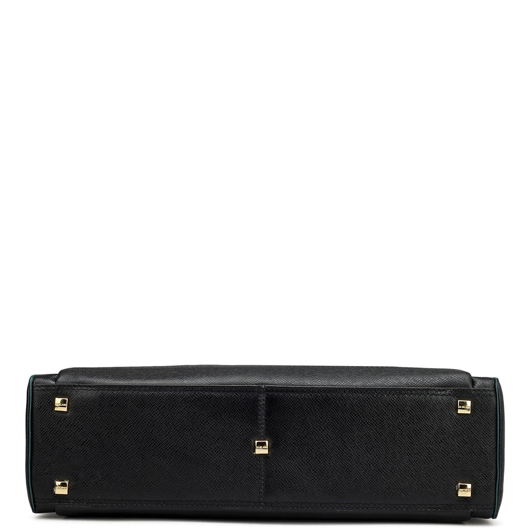 Monogram Leather Laptop Bag - Black