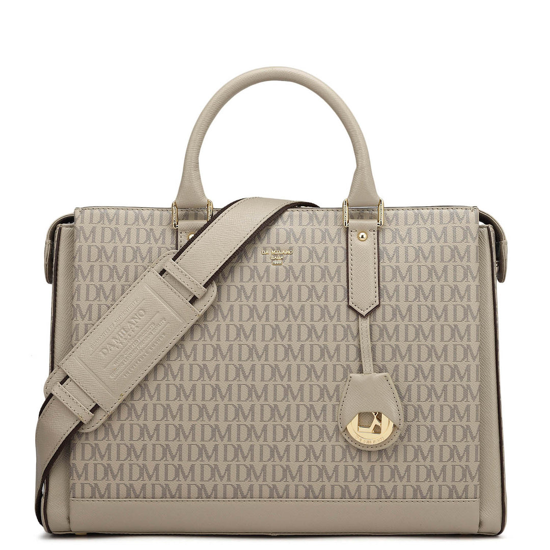 Monogram Leather Laptop Bag Chalk