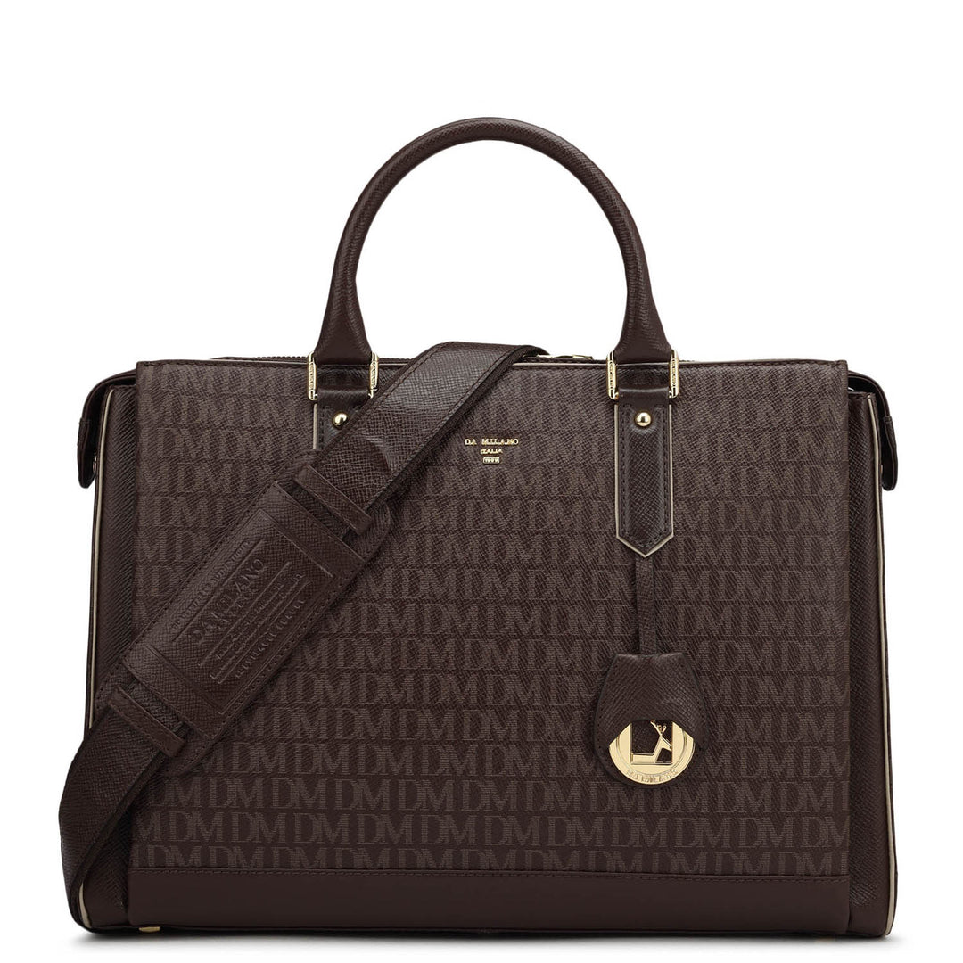 Monogram Leather Laptop Bag - Chocolate