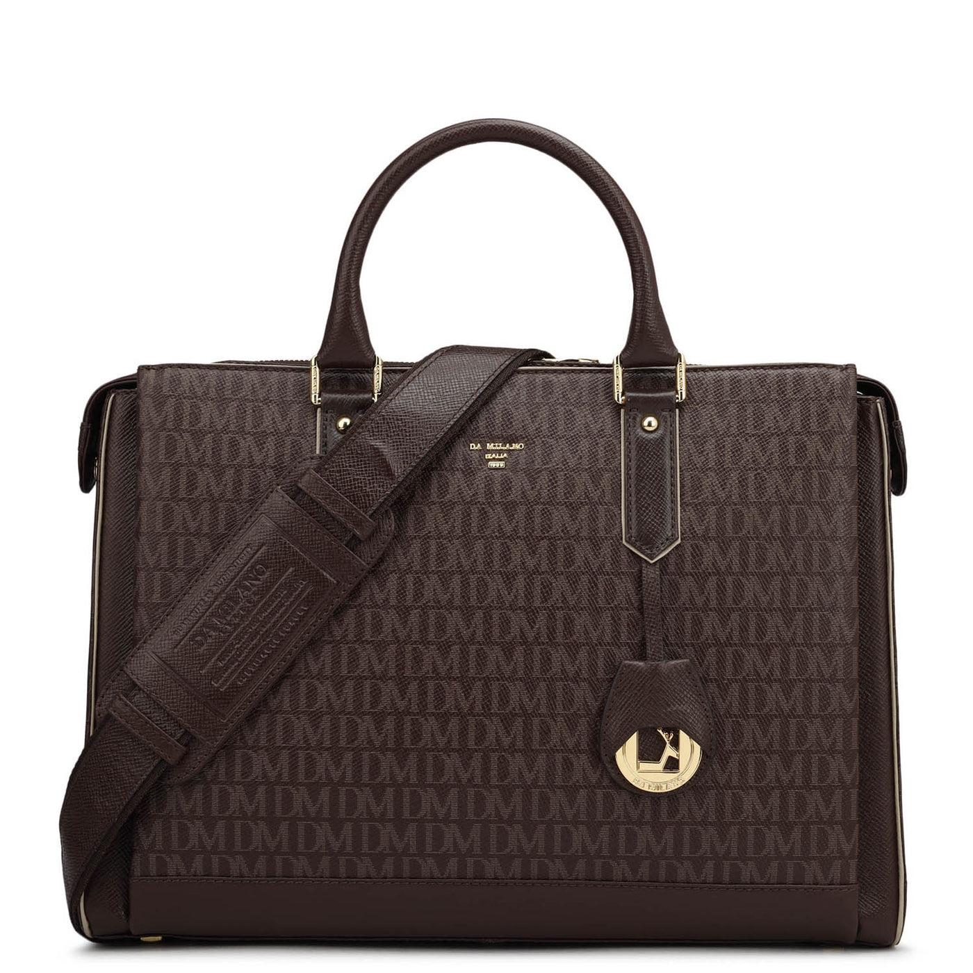 Monogram Leather Laptop Bag - Chocolate