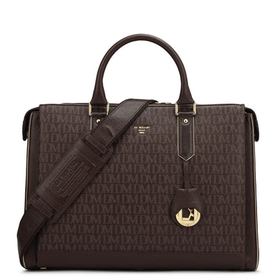 Monogram Leather Laptop Bag - Chocolate